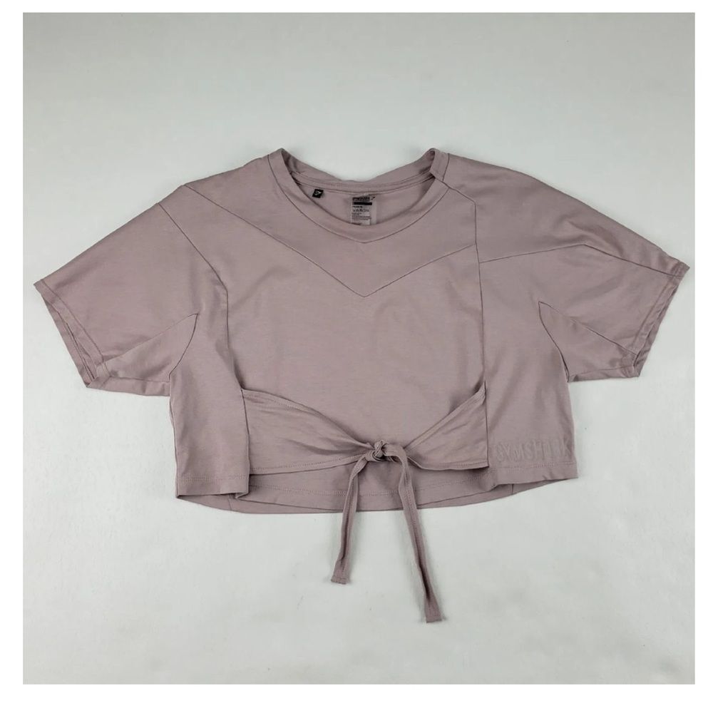 Gymshark Ori Tie Front Crop Top Pink Womens Short Sleeve Bow Shirt